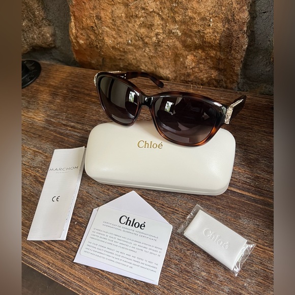 Authentic New Chloé CE654SR Oversized Retro Glam Rhinestone Tortoise Sunglasses - Picture 1 of 9